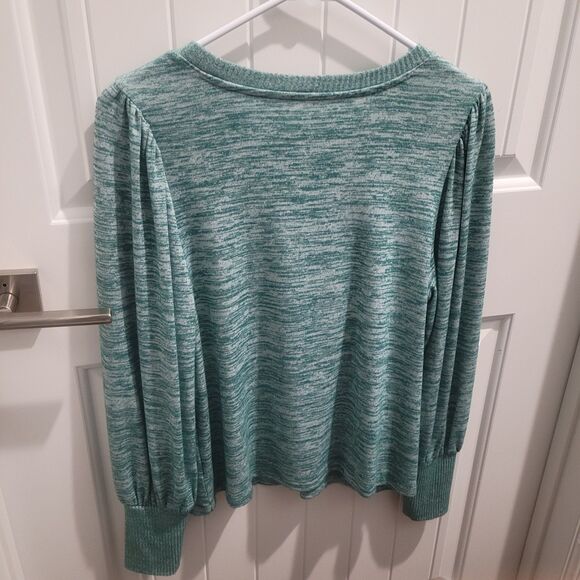 a.n.a Womens Petite Sweater PS Heather Green Heather Knit Top Balloon Sleeve - Picture 9 of 11
